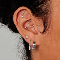 Titanium - Cubic Zirconia Curved Bar Pendant - Threadless 18G - 7mm Flatback Stud