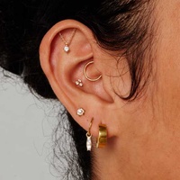 Gold Titanium - Cubic Zirconia Curved Bar Pendant - Threadless 18G - 7mm Flatback Stud