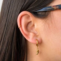 Gold Titanium Earrings - Cubic Zirconia Feather Charm -18G - 8mm