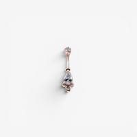 Rose Gold Steel Belly Ring - Cubic Zirconia Pear Cluster