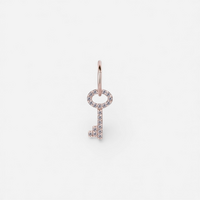 Rose Gold Steel Jewelled Key Charm Cubic Zirconia