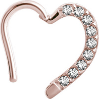 Rose Gold Steel Heart Daith Ring - Premium Zirconia