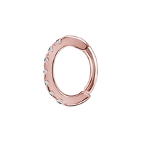 Rose Gold Steel Hinged Oval Rook Clicker Round Profile - Premium Zirconia 16 Gauge 5mmx7mm