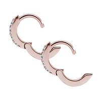 Rose Gold Steel Huggies Hoop Earrings - Cubic Zirconia 20 Gauge - 5mm