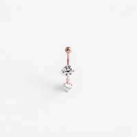 Rose Gold Steel Belly Ring - Heart Shaped and Round Cubic Zirconia 14 Gauge - 10mm