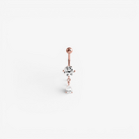 Rose Gold Steel Belly Ring - Pear and Round Cubic Zirconia 14 Gauge - 10mm