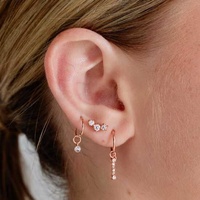 Rose Gold Steel 6 Stone Pave Set Bar Charm - Cubic Zirconia