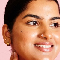 Rose Gold Steel L-Shape Ring Nose Stud - Crystal Flower