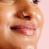 Rose Gold Steel L-Shape Ring Nose Stud - Crystal Trio