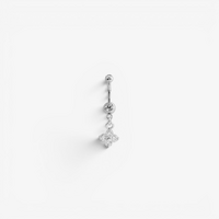 Surgical Steel Mini Belly Ring - Crystal and 4 Petal Flower Jewellery Charm 14 Gauge - 10mm