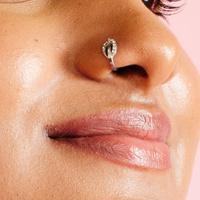 Surgical Steel L-Shape Ring Nose Stud - Crystal Leaf