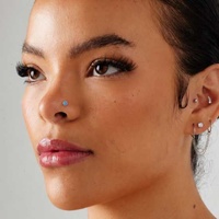 Titanium L-Shape Nose Stud - Lab Created Opal