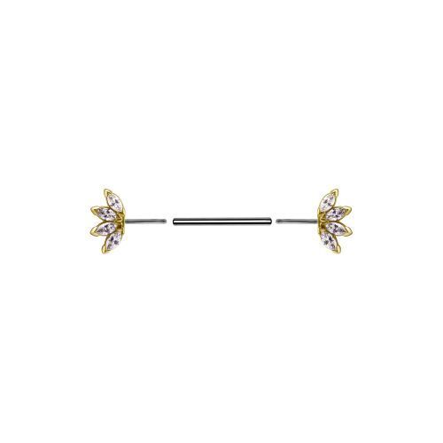 18K Gold and Titanium Threadless Nipple Bar Pointed Marquise - Premium Zirconia