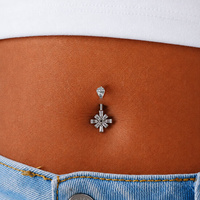Surgical Steel Belly Ring - Cubic Zirconia Star Burst