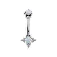 Surgical Steel Double Jewelled Belly Bar - Lab Created Opal 