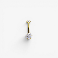 Gold Steel Internal Thread Double Jewelled Belly Ring Pointed Premium Zirconia