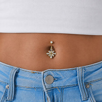 Gold Steel Belly Ring - Cubic Zirconia Star Burst