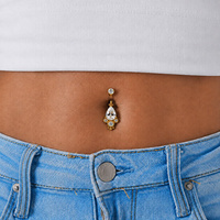 Gold Steel Belly Ring - Cubic Zirconia Pear Cluster