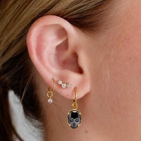 Gold Steel Skull Jewellery Charm - Black Crystal
