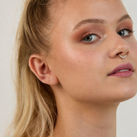 Gold Steel Septum Ring - Front Facing Crown Cubic Zirconia 16 Gauge - 8mm