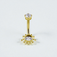 Gold Steel Internal Thread Rook Bar - Premium Zirconia Eye 16 Gauge - 7mm