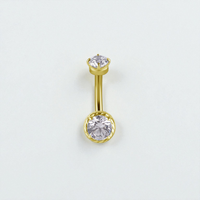 Gold Steel Internal Thread Rook Bar - Premium Zirconia Round 16 Gauge - 7mm