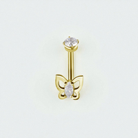 Gold Steel Internal Thread Rook Bar - Premium Zirconia Butterfly 16 Gauge - 7mm