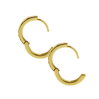 Gold Steel Huggee Hoop Earrings - Square Cubic Zirconia 20 Gauge - 12mm