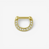 Gold Steel Septum Ring - Cubic Zirconia