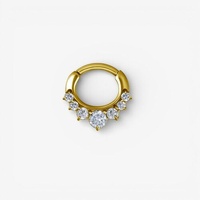 Gold Steel Septum Ring - 7 Prong Cubic Zirconia Crown 16 Gauge - 8mm