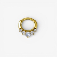 Gold Steel Septum Ring - 5 Prong Cubic Zirconia Crown 16 Gauge - 6mm