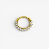 Gold Steel Septum Ring - 12 Prong Cubic Zirconia Crown 16 Gauge - 8mm
