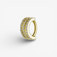 Gold Nickel Free Cobalt Chrome Oval Rook Ring - Triple Band Premium Zirconia 16 Gauge 5mm x 7mm
