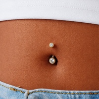 Gold Titanium Double Jewelled Belly Ring Round Cubic Zirconia