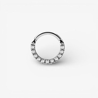 Surgical Steel Hinged Ring - Front Facing Premium Zirconia