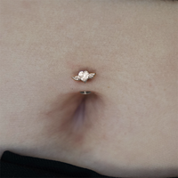 Titanium Threadless Attachment - Cubic Zirconia Heart & Wings - 14 Gauge