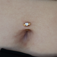 Gold Titanium Threadless Attachment - Cubic Zirconia Heart & Wings - 14 Gauge