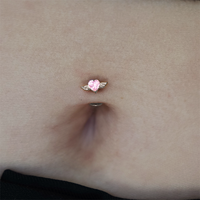 Titanium Threadless Attachment - Pink Cubic Zirconia Heart & Wings - 14 Gauge