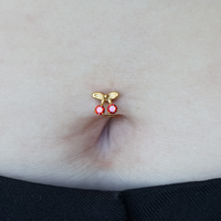 Gold Titanium Threadless Attachment - Red Cubic Zirconia Cherries