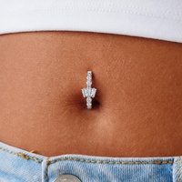 Titanium Belly 'D' Ring - Triple Baguette Cubic Zirconia - 14 Gauge - 10mm
