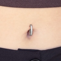 Titanium Belly 'D' Ring - Channel Set Cubic Zirconia - 14 Gauge - 12mm