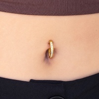 Gold Titanium Belly 'D' Ring - Channel Set Cubic Zirconia - 14 Gauge - 12mm