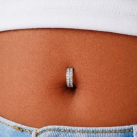 Titanium Belly 'D' Ring - Double Channel Set Cubic Zirconia - 14 Gauge - 12mm