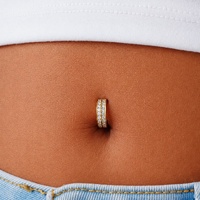 Gold Titanium Belly 'D' Ring - Double Channel Set Cubic Zirconia - 14 Gauge - 12mm