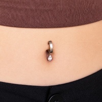 Titanium Belly 'D' Ring - Cubic Zirconia Pear Charm - 14 Gauge - 10mm