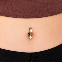 Gold Titanium Belly 'D' Ring - Cubic Zirconia Pear Charm - 14 Gauge - 10mm