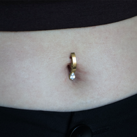 Gold Titanium Belly 'D' Ring - Cubic Zirconia Pear Charm - 14 Gauge - 10mm