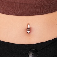 Titanium Belly 'D' Ring - Cubic Zirconia Trinity Charm - 14 Gauge - 10mm