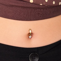 Gold Titanium Belly 'D' Ring - Cubic Zirconia Trinity Charm - 14 Gauge - 12mm