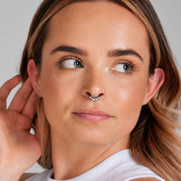 Black Steel Septum Ring - Front Facing Crown Cubic Zirconia 16 Gauge - 8mm